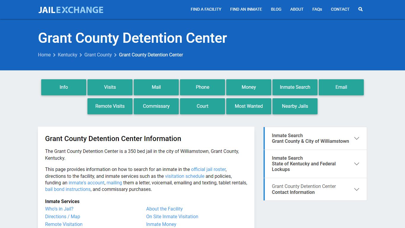 Grant County Detention Center, KY Inmate Search, Information